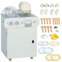 AIYAPLAY Spülküchen-Set, Holzgeschirrspüler für Kinder, 32 Zubehör-Teile, MDF, für Kinder ab 3 Jahren, Hellblau(m-12)