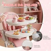 AIYAPLAY Seggiolone Pappa Pieghevole per Bambini 6-36 Mesi con Altezza Regolabile, Doppio Vassoio Lavabile, Ruote, Rosa(m-5)