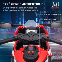 HOMCOM Moto Électrique Enfants sous Licence HONDA 6 V, 3 Km/h, Musique & Lumière, 2 Roues d'Entraînement, Rouge(m-5)