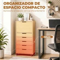 HOMCOM Cajonera de Oficina con 5 Cajones Ruedas y Armario con Cierre Suave Soporte para Impresora Natural(m-6)