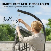Outsunny Fauteuil suspendu avec support, chaise suspendue pliante avec repose-pieds rétractable, gris clair(m-8)