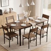 HOMCOM Conjunto Mesa de Comedor Extensible 120-160 cm y 6 Sillas Apilables para 4-6 Personas Marrón Efecto Madera(m-2)