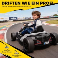 AIYAPLAY 24 V Elektro Go-Kart für Kinder Bis 18 Km/h Gokart mit Drift-Funktion, Drift-Kart mit 2 Motoren verstellbar Sitz Weiß(m-6)