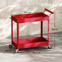 DURHAND Chariot d'atelier servante atelier à 2 niveaux, poignée latérale et roulettes verrouillables, 84,5x38x84cm, rouge(m-3)