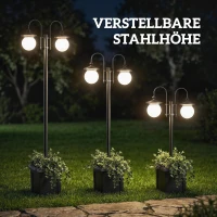 Outsunny Solar lantaarn op paal 182 cm, verstelbare tuinlamp voor buiten met 2 koppen, plantenbak, lichtsensor en schakelaar, IP44(m-7)