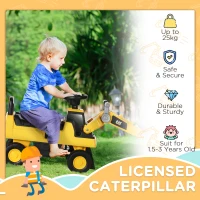 HOMCOM CAT Licensed Kids Construction Ride-On Toddler Digger Excavator Foot-To-Floor Ride-On Toy w/ Manual Shovel, Horn, Hidden Storage, for Ages 1.5-3 Years(m-4)