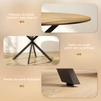 HOMCOM Table à manger ronde pour 4 personnes 120 cm style industriel avec plateau aspect bois, piètement croisé en acier, chêne(m-6)