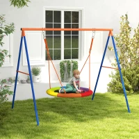 Outsunny Metal Kids Swing Set Nest Swing Seat with A-Frame Structure for Outdoor Use - Multicoloured(m-2)