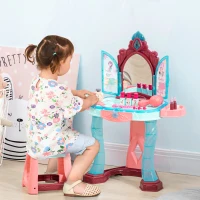 AIYAPLAY Coiffeuse Enfant Fille avec Miroir Magique, Musique, Plateaux, Tiroir et Accessoires, 3-6 Ans, 57x34x76cm, Multicolore(m-2)