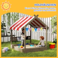 Outsunny Zandbak met Zonbescherming, Speelhuis-Design, met Speelgoed-Set, Behandeld Massief Hout, 124 x 116 x 146 cm, Grijs(m-4)