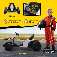 AIYAPLAY 24 V Elektro Go-Kart für Kinder Bis 18 Km/h Gokart mit Drift-Funktion, Drift-Kart mit 2 Motoren verstellbar Sitz Weiß(m-3)