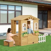 Outsunny Cabane de jeu pour enfant maison de jardin en bois porte et fenêtres, banc, boite aux lettres, clôture, de 3 à 6 ans(m-10)