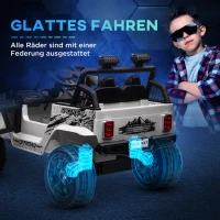 AIYAPLAY Elektrische kinderauto met zachte vering, bestuurbaar op afstand, LED-lampen, claxon, 12V-motoren, van kunststof en metaal, wit(m-5)