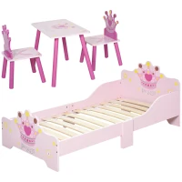 HOMCOM Lit Enfant et Ensemble table et chaises enfant - Design Princesse Motif Couronne - sommier à Lattes Inclus - Rose(m-12)