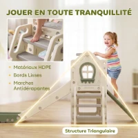 AIYAPLAY Toboggan pour Enfant Pliable 5-en-1 avec Escalade, Panier de Basket, Espace de Rangement et Ballon, Crème(m-7)