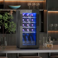 HOMCOM Cantinetta Vino Frigo per 15 Bottiglie, Capacità 44L, con Controllo Temperatura e Ripiani Regolabili, Nero(m-9)