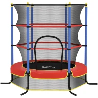 HOMCOM Trampoline Enfant Ø 1,75 × 1,90H m Filet de sécurité Porte zipée Couvre-Ressorts 6 poteaux rembourrés Noir Rouge Bleu(m-1)