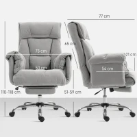 HOMCOM Bureaustoel met voetensteun, verstelbare rugleuning, hoge rugleuning en armleuningen, comfortabele thuiswerkstoel, grijs(m-3)
