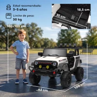 AIYAPLAY Coche Eléctrico para Niños de +3 Años con Batería 12V Mando a Distancia Faros LED Bocina Música Blanco(m-3)