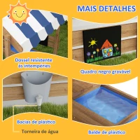 Outsunny Caixa de Areia para Crianças de Madeira com Toldo Torneira e Ardósia para Pátio Jardim 124x116x146 cm Castanho(m-7)