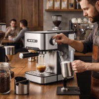 HOMCOM Espresso Machine, 20-Bar Semi Automatic Cappuccino Coffee Maker with Frother Wand, 1.6 L Water Tank, Black and Silver(m-8)