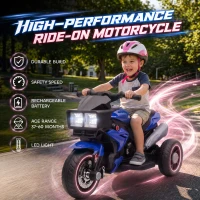 AIYAPLAY Kids Electric Motorcycle Ride-On Toy, 3-Wheel Battery-Operated Motorbike with Horn, Toddler Ride On Bike, Blue(m-4)