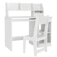 ZONEKIZ Bureau enfant avec chaise ergonomique avec clavier coulissant tiroir niches et étagères ouvertes 90 x 45 x 90 cm blanc(m-1)