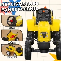 HOMCOM Pedaaltractor met aanhanger, gereedschap, claxon, voor kinderen van 3 jaar en ouder, metalen frame, zwart/geel, 133 x 42 x 51 cm(m-4)