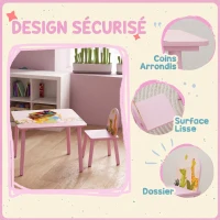 AIYAPLAY Table enfant avec chaise, ensemble table et 2 chaises en bois pour dessiner, jouer, étudier, rose(m-5)