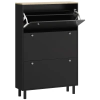 HOMCOM Meuble à Chaussures 24 Paires, Armoire à Chaussures Étroite avec 3 Tiroirs Rabattables, Étagères Réglables, Noir(m-13)