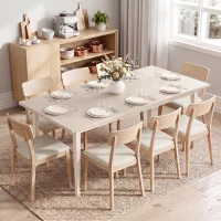 HOMCOM Eettafel voor 8 personen, moderne keukentafel met massiefhouten poten, 180 cm, crème(m-2)