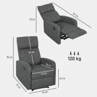 HOMCOM Relaxfauteuil, verstelbare ligstoel met aanpasbare beensteun, moderne woonkamerfauteuil met stoffen bekleding, grijs(m-3)