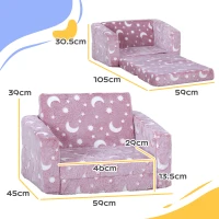 AIYAPLAY 2 in 1 Kids Folding Bed Armchair with Glow in The Dark Cosmic Design, Washable Cushion and Cover, Pink(m-3)