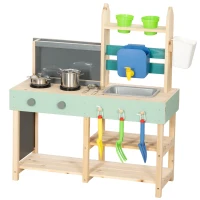 AIYAPLAY Mud Kitchen with Working Faucet, Kids Play Kitchen with Flower Pots, Kitchen Accessories, Planting Tools, Blue(m-1)