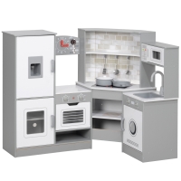 AIYAPLAY Cocinita Infantil con Sonido Fogón Horno Grifo Fregadero Microondas Lavadora Máquina de Hielo y Accesorio de Cocina Gris