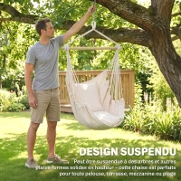 Outsunny Fauteuil suspendu extérieur chaise hamac avec 2 coussins, intérieur et extérieur, en tissu coton mélangé, crème(m-6)
