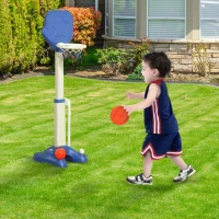 HOMCOM Canasta de Baloncesto 2 en 1 Canasta de Baloncesto Infantil con Aro Ajustable en Altura de 83-120 cm Pelotas y Palo de Golf 46x41x116-153 cm Azul y Blanco(m-10)