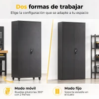 HOMCOM Armario de Herramientas de Acero 180 cm con Ruedas y Estantes Ajustables Negro(m-5)