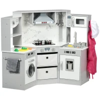 AIYAPLAY Cuisine enfant en bois avec 17 accessoires légumes en plastique boutons et lumières toque 3-6 ans gris blanc(m-1)