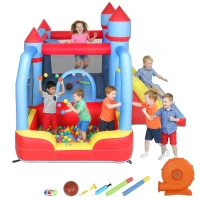 AIYAPLAY Castillo Hinchable para Niños con Soplador Tobogán Trampolín Piscina Pilar de Boxeo y Aro de Baloncesto 277x270x215 cm(m-12)