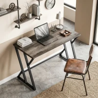 HOMCOM Schreibtisch Computertisch 120x60cm Bürotisch mit Z-förmigem Metallfuß, Holzoptik, Industriedesign für Büro, Grau(m-2)