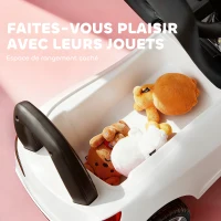 HOMCOM Porteur enfants voiture, véhicule à pousser avec coffre à jouets, klaxon, phares et musique, 63,5 x 28 x 36 cm, blanc(m-6)