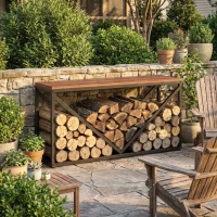 Outsunny 2-in-1 Kaminholzregal für innen 98 x 28 x 50 cm erhöhtes Brennholzregal mit Ablage Trennwand Beistelltisch(m-7)