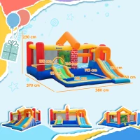 Outsunny 4 in 1 Kids Bouncy Castle Extra Large Double Slides & Trampoline Design Inflatable House Pool Climbing Wall with Blower Carrybag for Kids Age 3-8, 3.8 x 3.7 x 2.3m(m-3)