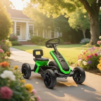 AIYAPLAY Kart Pedales con Ruedas Antideslizantes de EVA Marco Metálico Carga 30 kg para Niños y Niñas de 2-5 Años Verde(m-10)