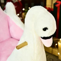 HOMCOM Kids Rocking Horse Plush Ride On Swan Toy w/ Safety Seat for Toddler 18 Months +, White and Pink(m-9)