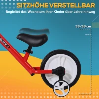 HOMCOM kinderloopfiets kinderfiets zijwielen pedalen 2-5 jaar PP rood(m-4)