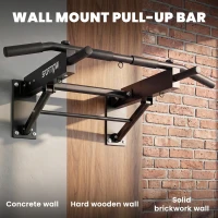 SPORTNOW Pull Up Bar Wall Mounted Chin Up Bar with Folding Design, 3 Hooks for Resistance Bands, Supports up to 120 kg, Black(m-4)