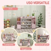 AIYAPLAY Scaffale Portagiochi per Bambini con 8 Contenitori Rimovibili e Armadietti, 140x30x90 cm, Rosa(m-5)