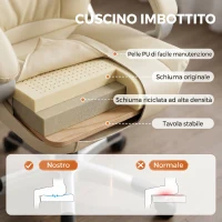 HOMCOM Sedia da Ufficio Girevole in Pelle PU con Dondolo, Schienale Alto e Altezza Regolabile, Beige(m-5)